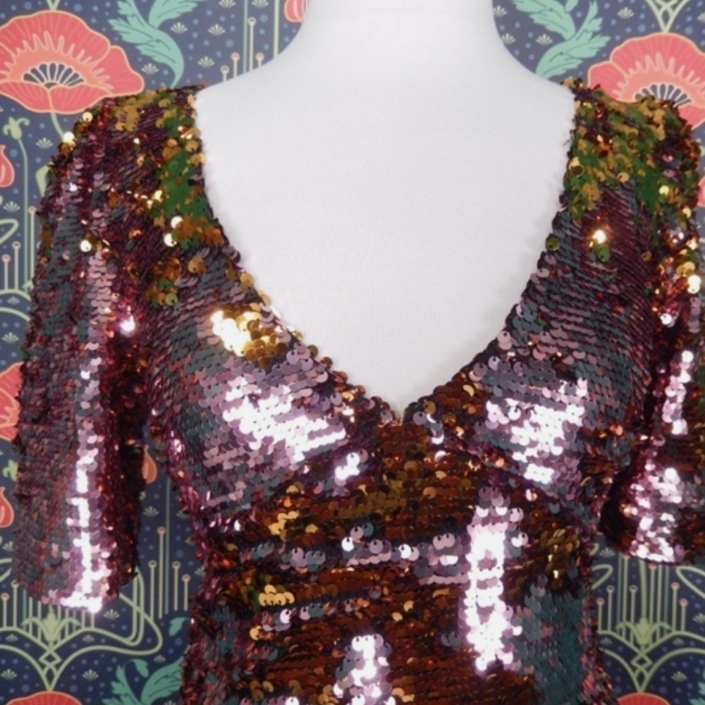 For Love & Lemons Sparklers Pink Gold Sequin Mini Party Dress XS/S Nwt - Picture 6 of 9